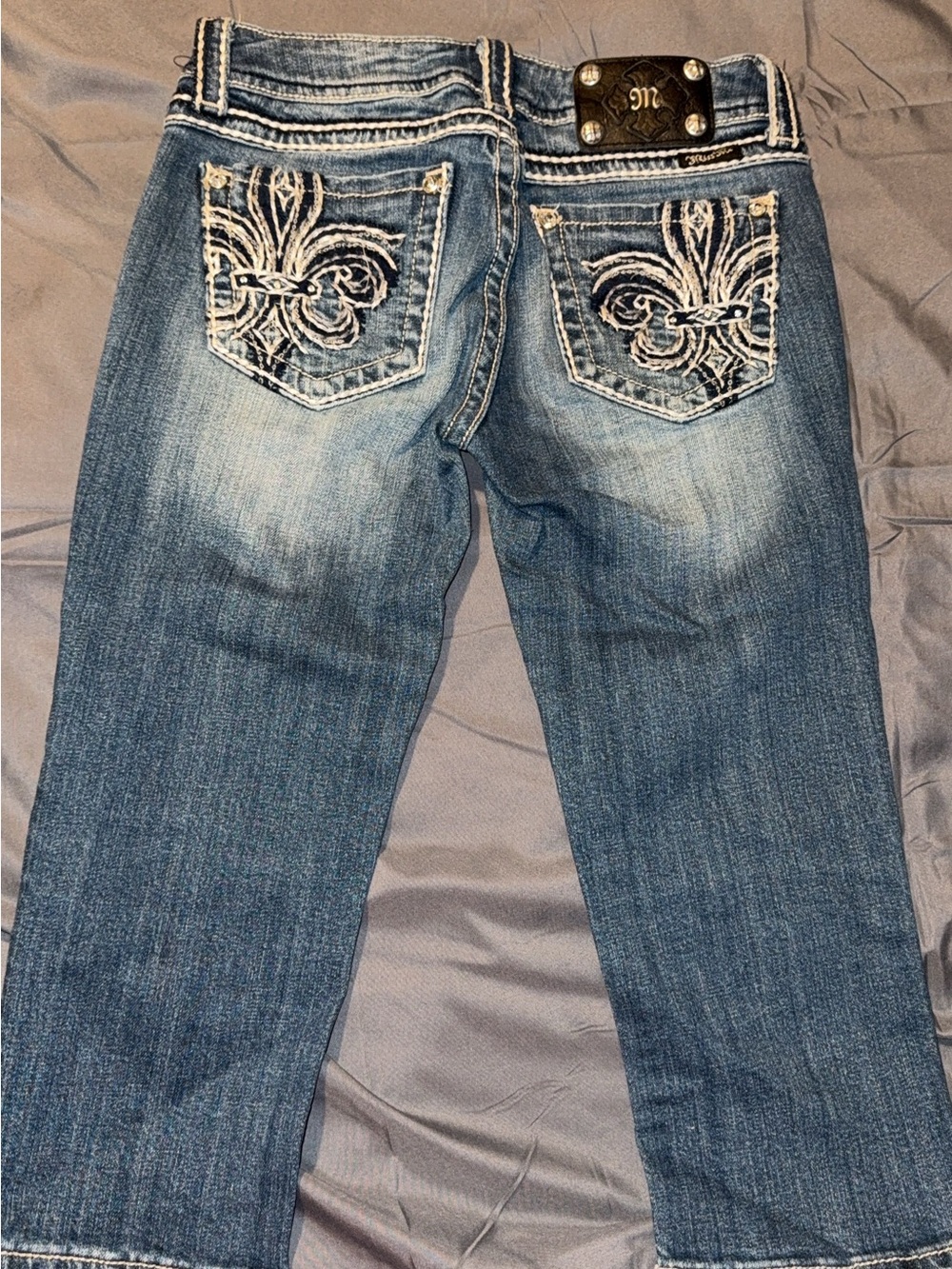 Miss Me Blue Embroidered Back-Pocket Ankle Jeans